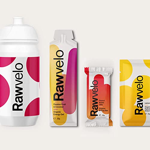 Rawvelo 500ml Water Bottle Bundle with Energy Bar, Running Gel & Hydration Drink Mix - Organic, Vegan, Natural, Wheat, Gluten Free