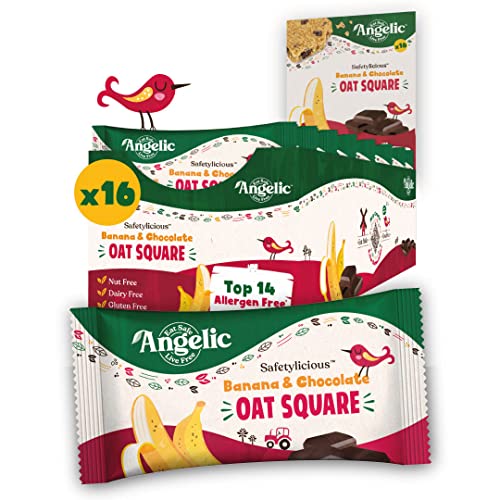 Angelic Free From 16 Pack Banana & Chocolate Oat Squares. Vegan Allergen Free Kids, Nut, Gluten, Egg & Dairy Free 16 x 30g Bars)