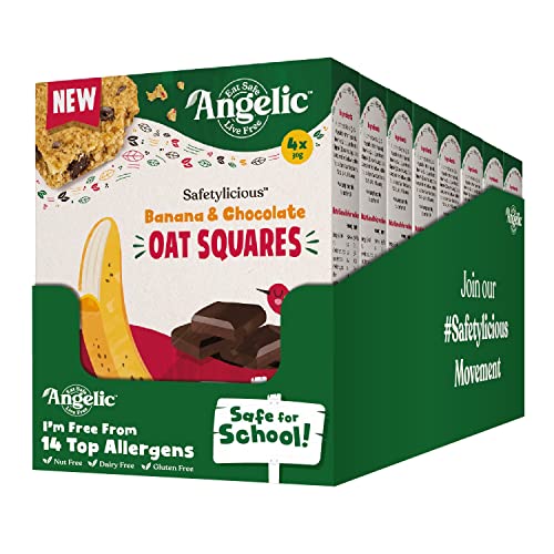 Angelic Free From Banana & Chocolate Oat Squares. Vegan Allergen Free Kids Oat Bars (8 Boxes Of 4 Bars x 30g)