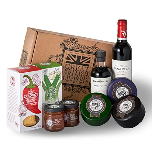 Luxury Cheese Gift Hamper with Snowdonia Cheese Truckles. Includes Chutney, Crackers, Red Wine and Port