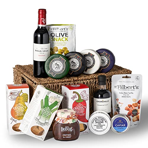 Indulgent Cheese Gift Hamper with Snowdonia Cheese, Chutney, Crackers, Mixed Nuts, Olives, Relish, Caviar, Red Wine and Port